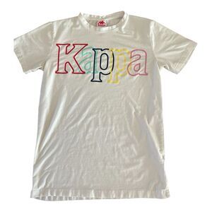 Kappa Men's Size MEDIUM‎ SAND CRECKY T-SHIRT White With Multicolor Lettering